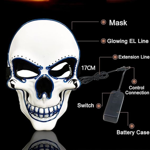 Halloween-naamio LED-valaistu Kostyymi Kauhu Naamio Juhla Tarvikkeille Suosikkia Blue