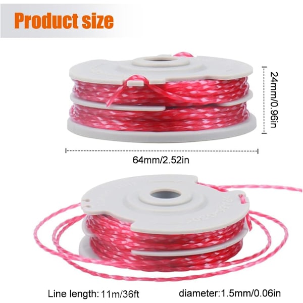 4-pack trimmertrådsspole för Flymo FLY021, ersättningsspole för Flymo trimmare, 11 m/1,5 mm