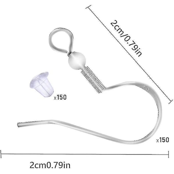 100 kpl 925 Sterling Hopeakorvakorun koukut, korvakorutarvikkeet Hypoallergeeninen