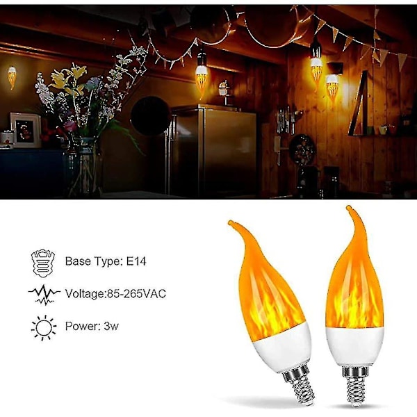 Axh Flame Lyspære LED 2W E14 Flammeeffekt Lamper Dimmbare Lys Lamper for Hjem Hagefest Halloween Jul Dekorasjon