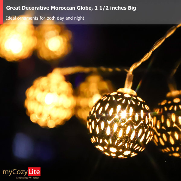 LED Globe String Lights, 20 guldmetallkulor med mönster, för bröllop, semester, jul, inomhus, utomhus, med timer, 3 meter, utdragbar