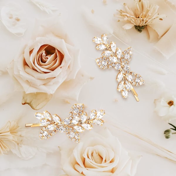 4 st Rhinestone Brudhårklämma Löv Bröllop Hårnål Brud Pärla Kristall Hårklämmor (Guld, Rhinestone Stil)[GKS]