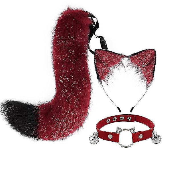 Mjuk kattöron räv svans klocka krage halsband set Halloween fest accessoarer Lolita simulering päls plysch huvudbonad cosplay rekvisita Ed