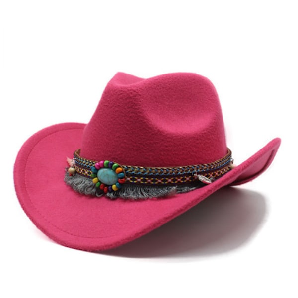 Mode vestlig cowboyhat med filtkappe med oprullet kant rose