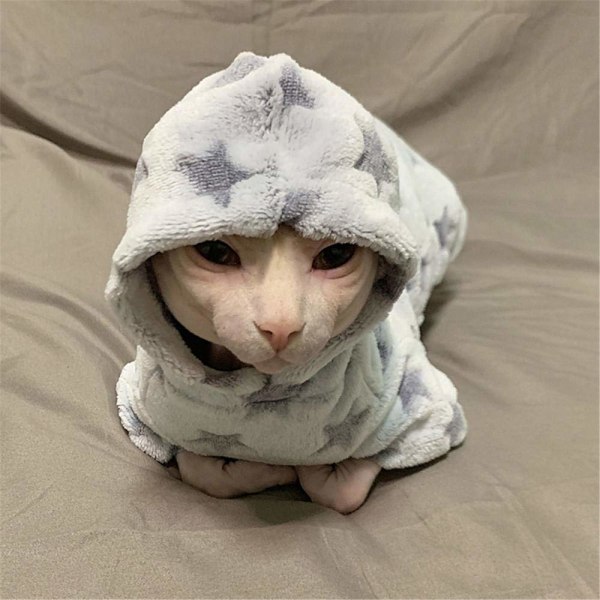 Hårlösa kattkläder Sphynx/tyska katt höst och vinter förtjockade huvkläder-M