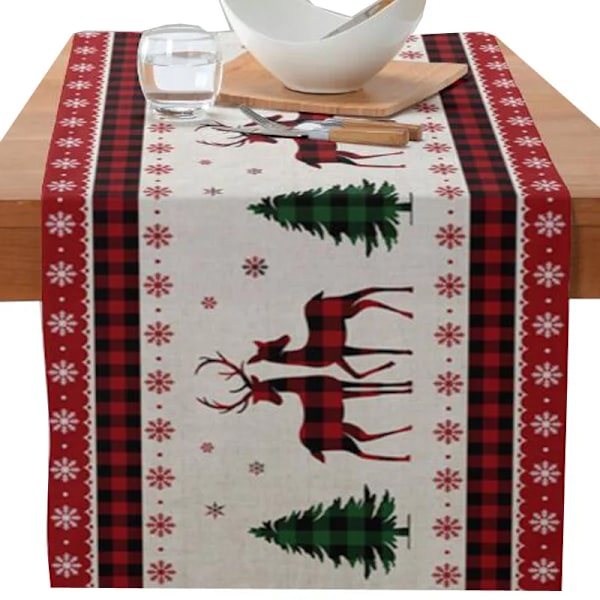 Ny julblomma Ansiktslös Gnome Älg Träd Tryckt Bordlöpare Flagga Matrum Kök Bordduk Bordduk Cover Dekoration Stil 4 style 4 rectangle 33X180CM