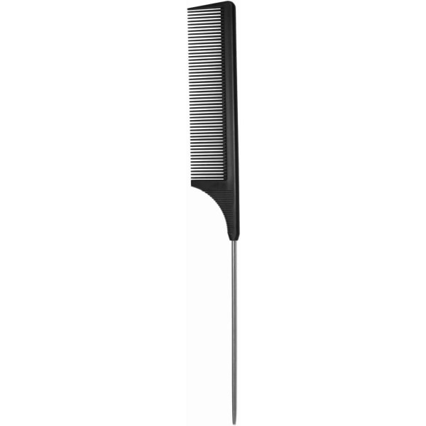 Hair Comb - en professionell antistatisk kolfiber och metallstift svanskam, med halkfri paddelkam, fin tand i svart