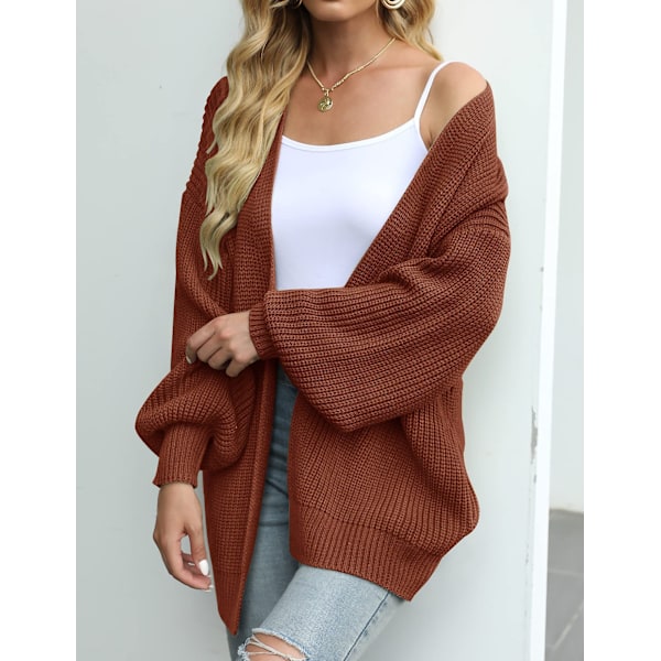 Damtröja höst/vinter ballongärmar Damkappa Mode Chunky ullfickor Casual Stickad Cardigan kaffe coffee M