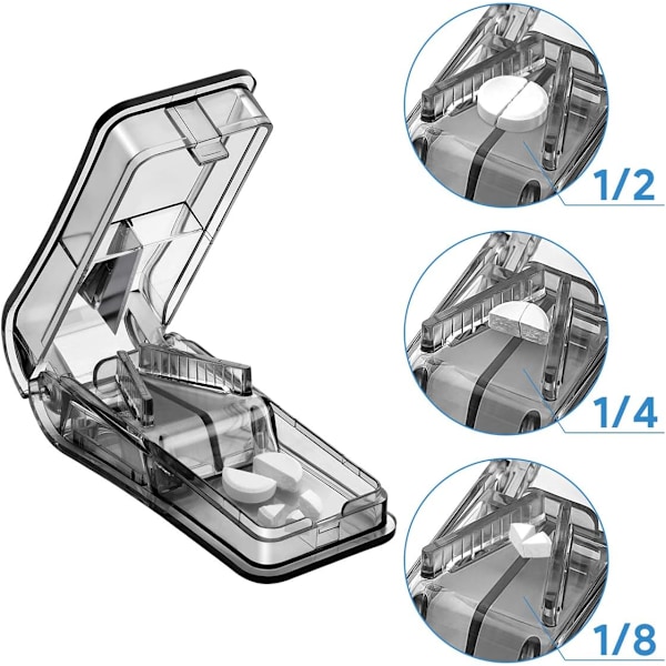 Tablettien jakaja teräsuojuksella, lääke-vitamiinijakaja (musta) [GKS] Black