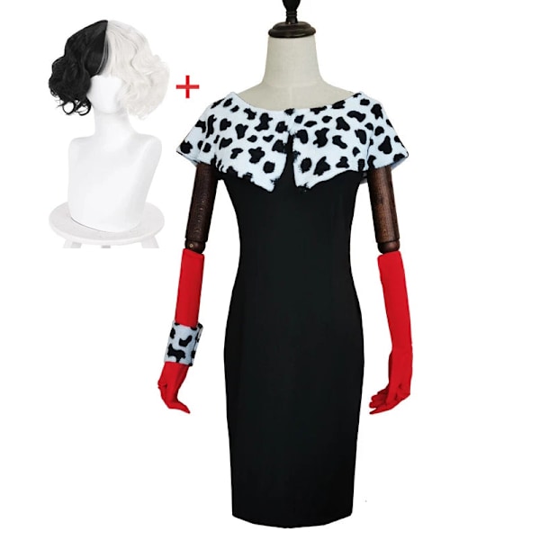 Cruella De Vil Cosplay Kostumekjole 101 Dalmatinere med Kappe Outfits Halloween Karneval Kostume til Kvinder Piger A A A M