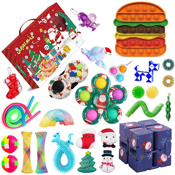 Ny Adventskalender 2021 Jul Leksak för Barn Nedräkningskalender 24 Dagar Jul Leksaker Jul Tryck Bubblor Leksak Pack Present Nej deep blue