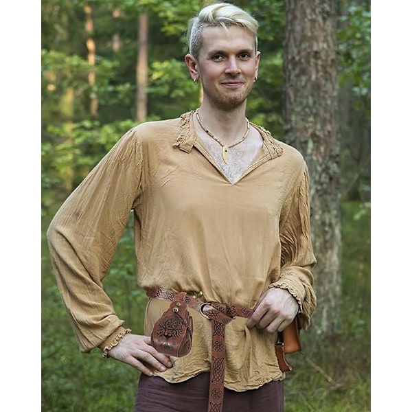 Vikinginspirerad Medeltida Bälte med Väska för Halloween Kostym Brown 1