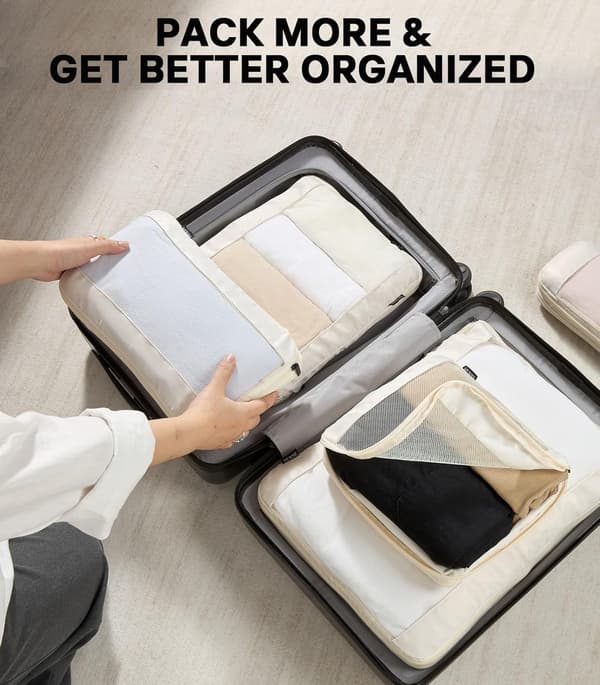 6-delat kompressionskubset, resväska organiseringsväskor, beige