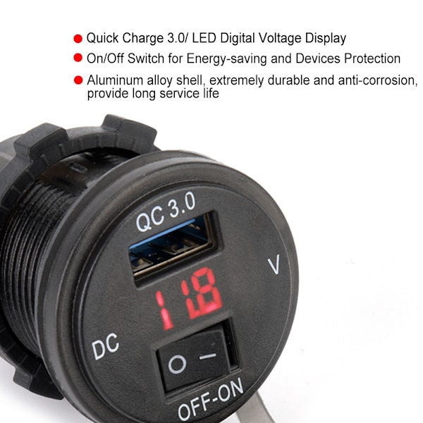 USB Snabbladdare LED Digital Display med På/Av-knapp för Motorcykel Bil【GKS】