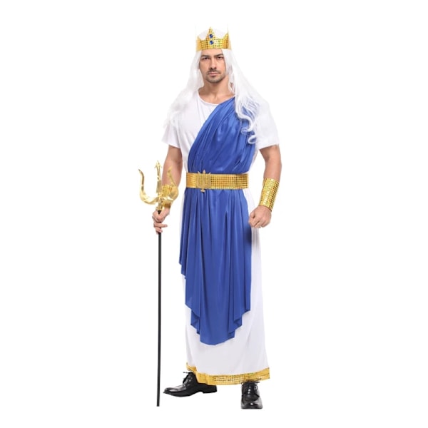 Ingen Trident Fantasia Män Romersk Mytologi Havsgud Kung Neptun Poseidon Kostymer Halloween Purim Fest Karneval Cosplay Kläder blå w blue white M (height 175-185cm)