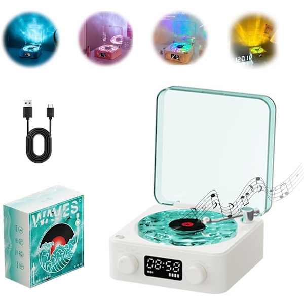 The Waves Vinyl Player, Wave Retro Vinyl Record Player Trådløs Bluetooth-høyttaler White