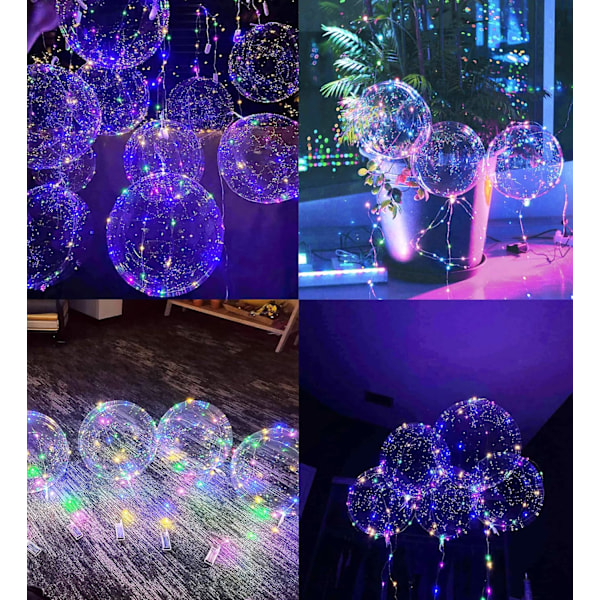 LED-balloner 10 stk. Lysballoner 20 tommer gennemsigtige heliumballoner Bobo-balloner glødbobleballoner med lysstrenge til Valentinsdag farverige