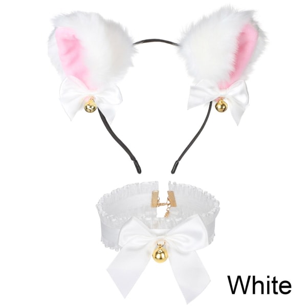 2 st Cat Ear Pannband Fancy Halloween Dress Hårband White