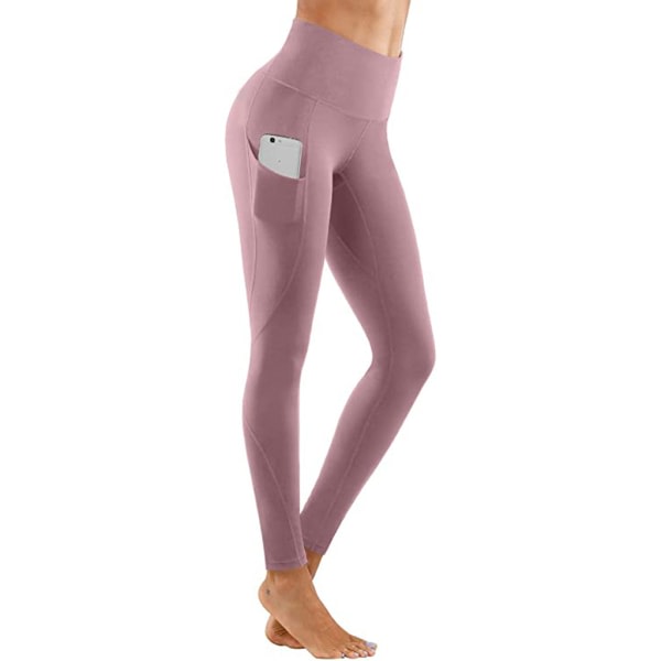 yogabyxor med fickor för kvinnor Europeiska och amerikanska löpning utomhussport fitness för kvinnor leggings med hög midja s（rosa）