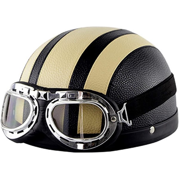 Unisex motorcykelhjälm mode skyddshjälm med glasögon glasögon svart ljusgul