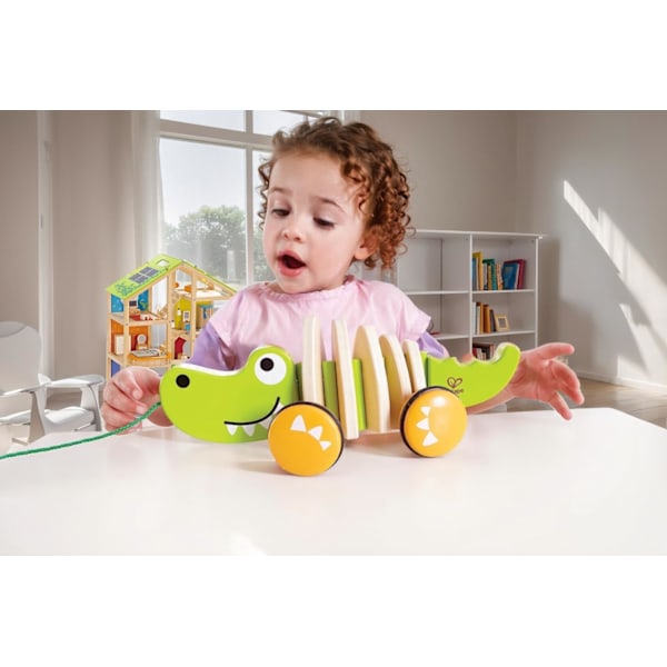 Hape Walk-A-Long Croc Trekkleke i Tre for Småbarn, L: 11.6, B: 4.3, H: 4.3 tommer