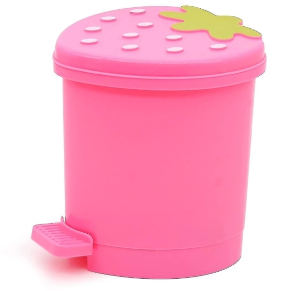 Pink strawberry-shaped desk paper bin with lid