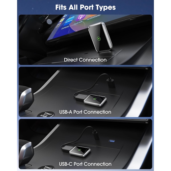 Trådløs CarPlay Adapter til iPhone - Plug-and-Play installation, bred kompatibilitet med iPhones der kører iOS 12+ (Kun til iPhone)