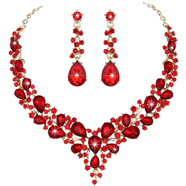 HHL Bridal Teardrop Cluster Crystal Smycken Set för kvinnor Halsband Örhängen Bröllop