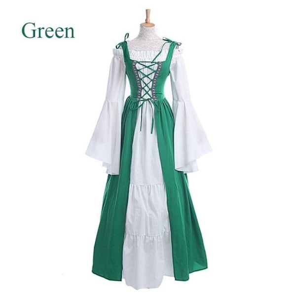 Medeltida Punk Klänning Cosplay Halloween Kostymer Kvinnor Palace Karneval Fest Förklädnad Prinsessa Kvinna Viktoriansk Vestido Robe Grön Green XXL