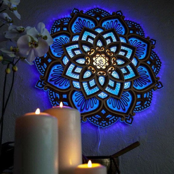 Mandala Led Nattljus Yogarum Flerskiktssnickrad lampvägg Hom
