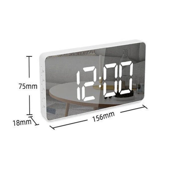 Digital väckarklocka, LED digital klocka med temperaturdisplay, bärbart spegellarm, bordsklocka, justerbar ljusstyrka