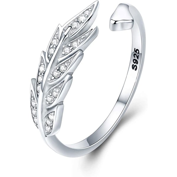 925 Sterling Silver Justerbar Ring med fjädervingar Ring för G