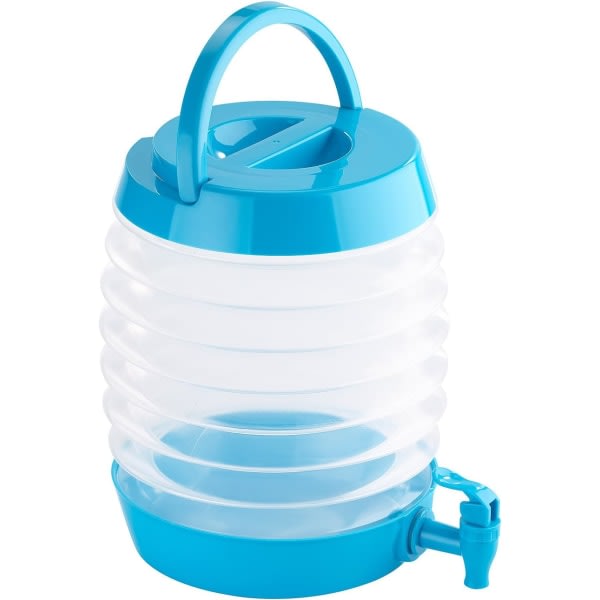 Vattendunk: Vikbar fett, kran, stativ, 5,5 liter, blå/transparent (vikbar vattendunk)