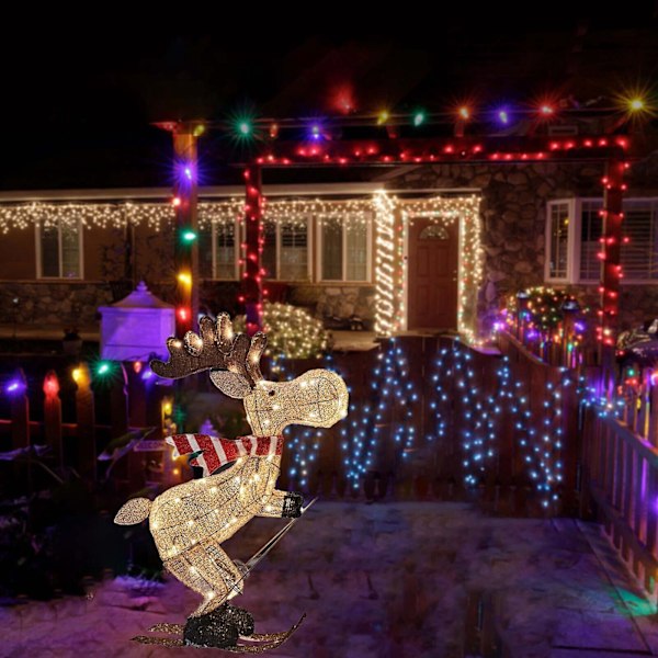 Utomhus Julfigur LED Skidåkande Älg Trädgårdsdekoration Ornament 30cm【GKS】