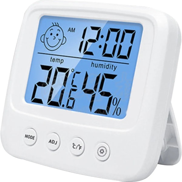 Digital hygrometertermometer med inbyggd klocka, luftfuktighet, temperatur, 5 sekunders snabb uppdatering, bakgrundsbelysning och ℃/℉ funktion