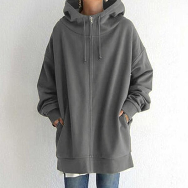 Dame Høst Vinter Hip Hop Hoodie Åpen Front Glidelås For Hverdagsarbeid Shopping Grå Grey 3XL