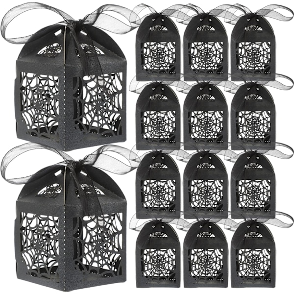 50 st Hollow Die-Cut Favor Boxes Halloween Bröllop Godisaskar Bröllopspresentaskar (Svart)