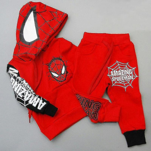 Spider-man träningsoverall Hoodie Byxor Kläder Set Barn Pojke Hooded Casual Sport Outfit Red 5-6 Years
