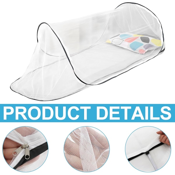 Foldbart myggenet til enkeltseng, fintmasket, pop-up net til rejser og camping (sort) Black