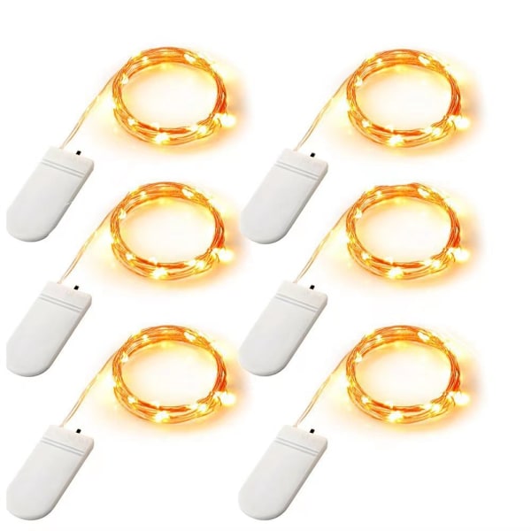 6-pack LED ljusslingor - 2m 20 LED-lampor batteridrivna vattentäta koppartrådslampor för bröllop