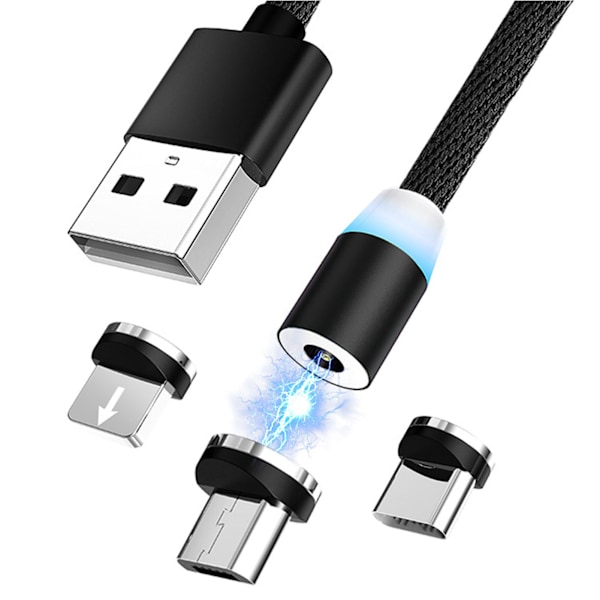 Magnetisk Laddningskabel 1 Meter 3 i 1 Nylonflätad Magnetisk Telefonladdningskabel för Android för IOS för Typ C Svart M005 Svart 3 i 1 0.1