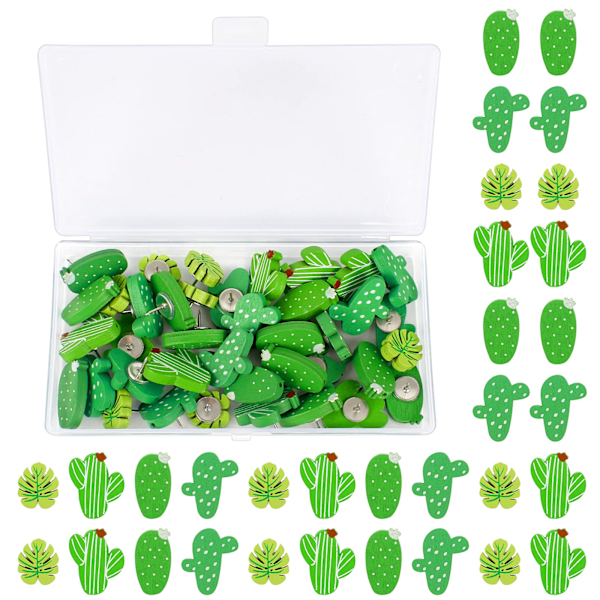 30 st Trä Nål Push Pins Kaktus Palmblad Tumtackor Dekorativa Söta Pushpins med Låda för Korktavlor Foton Väggkartor Korktavla Dekor (5 Former)