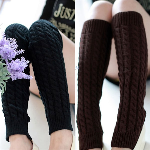 Vinterstrikket Crocheted Leg Warmer Leggings for Kvinner Dark Grey