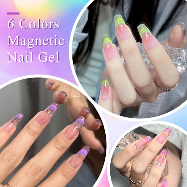 Cat Eye Gel Polish Set med UV LED-lampa Stjärnklar Himmelseffekt Magic Gel Polish Kit 6 Färger