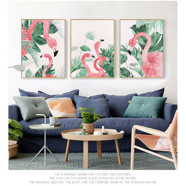 Flamingos i naturen Väggkonst Print affisch, enkel mode akvarellkonstteckningsdekor (set med 3 oinramade, 24'x31,5')