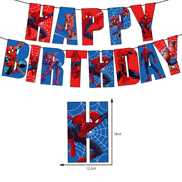 Födelsedagsbanner med Spider-Man-tema, vimpel, ballonger, festdekorationer