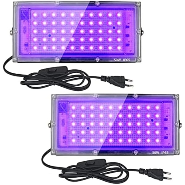 1/2 STK 50W Sort Lys Sort Lys UV Spot Vandtæt IP65 UVA Blacklight Sort Udendørs sort[GKS] black 2pcs
