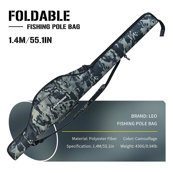 Camouflage Dobbelt Lag Kapacitet Sammenklappelig Fiske Stang Tasker Havfiskeri Grej Foldbar Taske 140cm