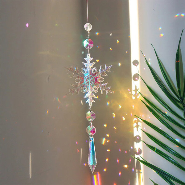 Snowflake Rainbow Maker Crystal Sun Catcher Prismhängande fönster A4