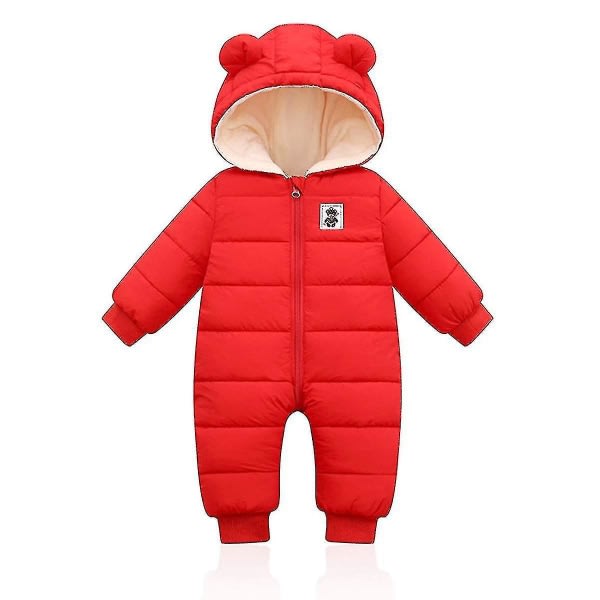 Baby Vinter Jumpsuit med Huva, Romper Snowsuit Pojkar Flickor Långärmad Jumpsuit Varma Outfits Present (marinblå, 66cm) Red 66cm